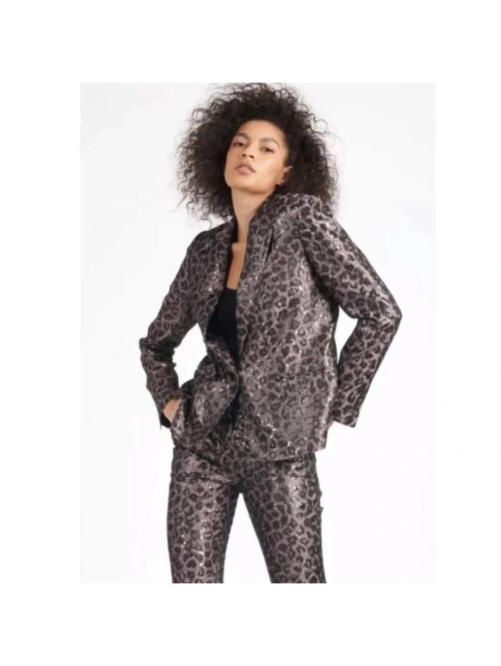 Tanya Taylor Analiese Blazer 16 Gunmetal Metallic Leopard NWT $595 jacket